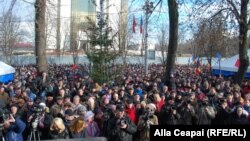 Protestatari în fața Parlamentului