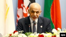 Afghan President Ashraf Ghani speaks during the opening session of the 18th SAARC summit in Kathmandu on November 26.