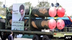 An Iranian military truck carries parts of Russian made S-300 air defense missile system during a parade on the occasion of the country's Army Day, in Tehran, April 18, 2017. Filephoto