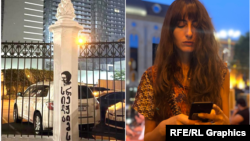 პატიმრობაში მყოფი ჟურნალისტის სტენსილი აქტივისტმა 6 აგვისტოს, მზია ამაღლობელისთვის 2-წლიანი პატიმრობის მისჯის დღეს გააკეთა იმ პოლიციის განყოფილების ღობის ბოძზე, სადაც მზია დააკავეს. "სილა რეჟიმს" მზია ამაღლობელის სიტყვებია. 