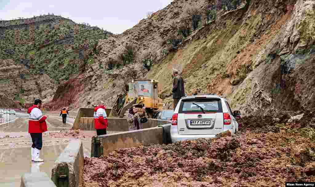 Barriers block mudslides in Khoramabad, Lorestan Province.