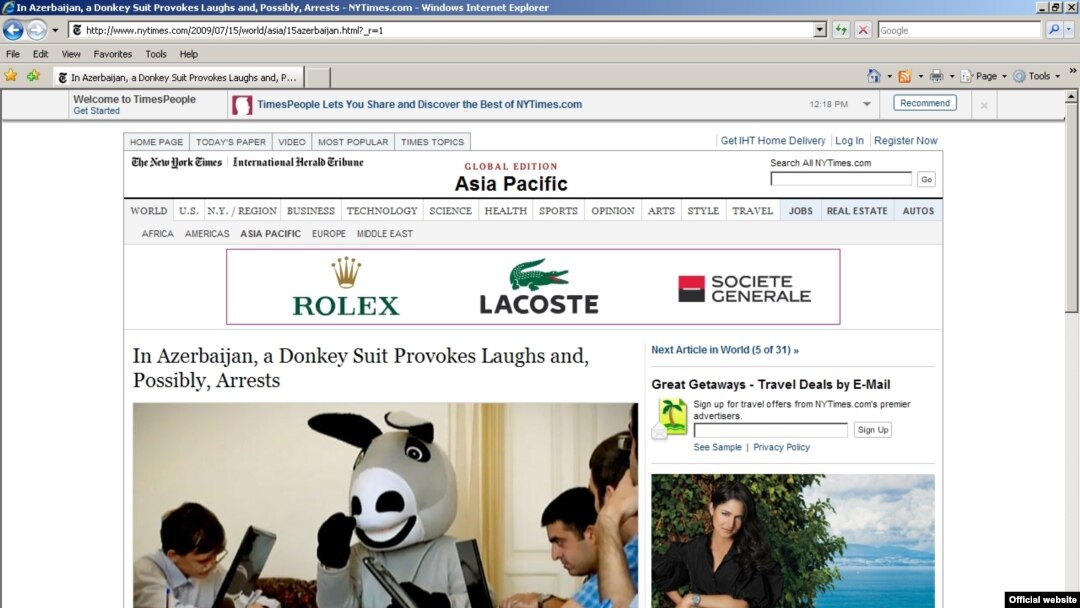 «The New York Times» qəzetinin saytında Azərbaycanda gənclərin həbsi barədə məlumat, 15 iyul 2009