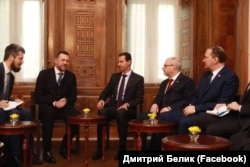 На встрече с президентом Сирии Башаром Асадом, 17 января 2019 года. В центре – Башар Асад. Дмитрий Саблин – второй слева, Дмитрий Белик – крайний справа