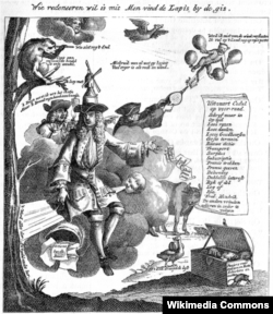 Карикатура на Джона Ло, торгующего ветром. 1720