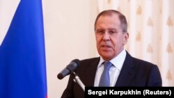 RUSSIA -- Russia's Foreign Minister Sergei Lavrov addresses Russian diplomats, who were recently expelled from Britain and other countries, during a meeting in Moscow, Russia April 9, 2018