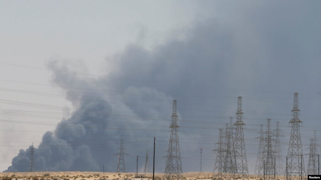 Smoke billows into the sky following a massive blaze at the Abqaiq oil-processing facility in Saudi Arabia on September 14. 
