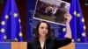 Святлана Циханоуска по време на речта си пред Европейския парламент