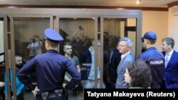 Sailors of Ukrainian naval ships, which were seized by Russia in November 2018, attend a court hearing in Moscow earlier this month. 