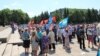 Protesters gather on July 1 in Birobidzhan, in Russia's Far East.