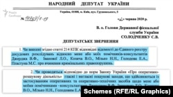 У листі він просив повідомити: чи проводять негласні слідчі дії щодо нього і ще шести його помічників