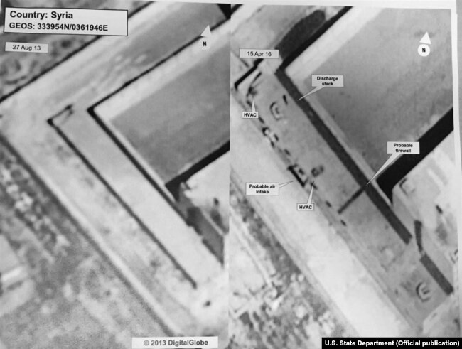 Приближенный спутниковый снимок предполагаемого крематория рядом с военной тюрьмой Сайедная в Сирии