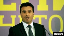 Leader of the opposition party SDSM Zoran Zaev at a press conference in Skopje on April 27, 2014