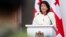 Georgian President Salome Zurabishvili addresses a crowd in Tbilisi on her country's Independence Day holiday on May 26.
