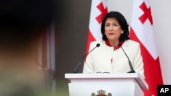 President Salome Zurabishvili delivers a speech on Georgia's Independence Day in Tbilisi on May 26.
