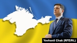 Владимир Зеленский на фоне карты Крыма, коллаж