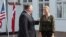 U.S. Secretary of State Mike Pompeo is greeted by Danish Prime Minister Mette Frederiksen in Copenhagen on July 22. 