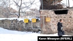 Armenia -- Natural gas meters in a village.