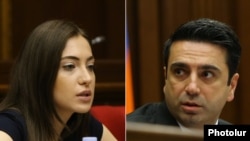 Pativ Unem lawmaker Anna Mkrtchian and Parliament Speaker Alen Simonian (archive photo)