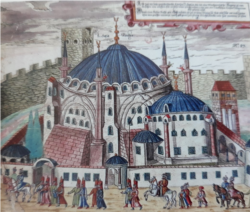 Свята Софія на малюнку 16-го століття з мінаретами, збудованими відомими османським архітектором Сінаном