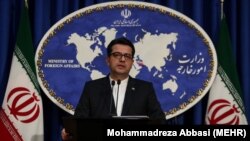 Iran -- Abbas Mousavi, the spokesman for Iran's Foreign Ministry, gives a press conference in the capital Tehran on May 28, 2019.