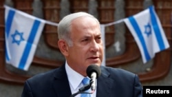 Israeli Prime Minister Benjamin Netanyahu on an official visit to Lithuania on August 24.