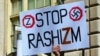 USA – Poster "Stop rashizm" at a rally against Russia's invasion of Ukraine. New York, USA, April 23, 2022