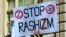 USA – Poster "Stop rashizm" at a rally against Russia's invasion of Ukraine. New York, USA, April 23, 2022