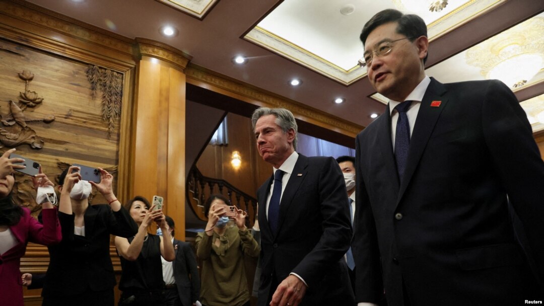 Imagine de la întâlnirea de duminică dintre Antony Blinken și ministrul chinez de Externe, Qin Gang.