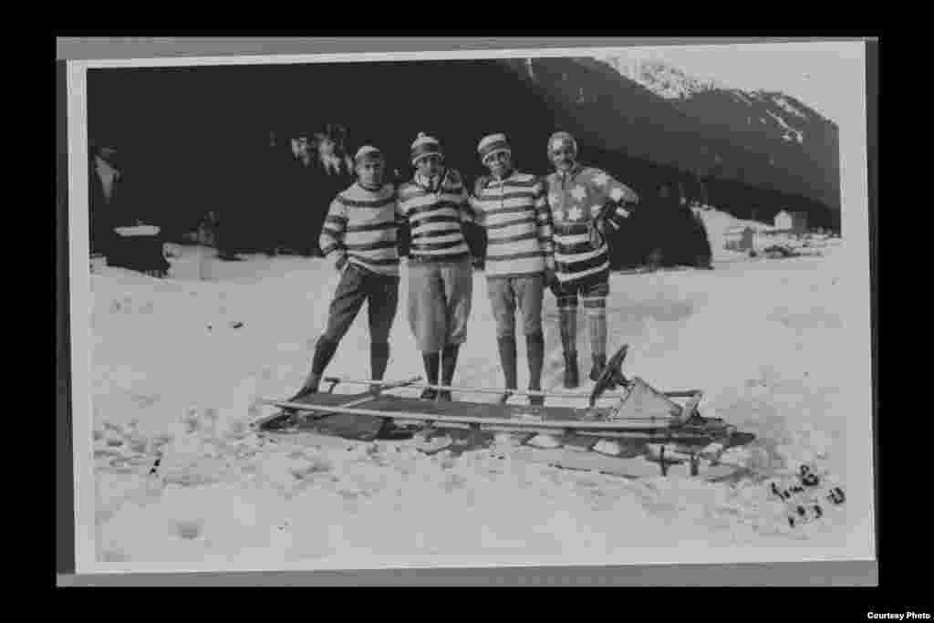 A four-man bobsled team