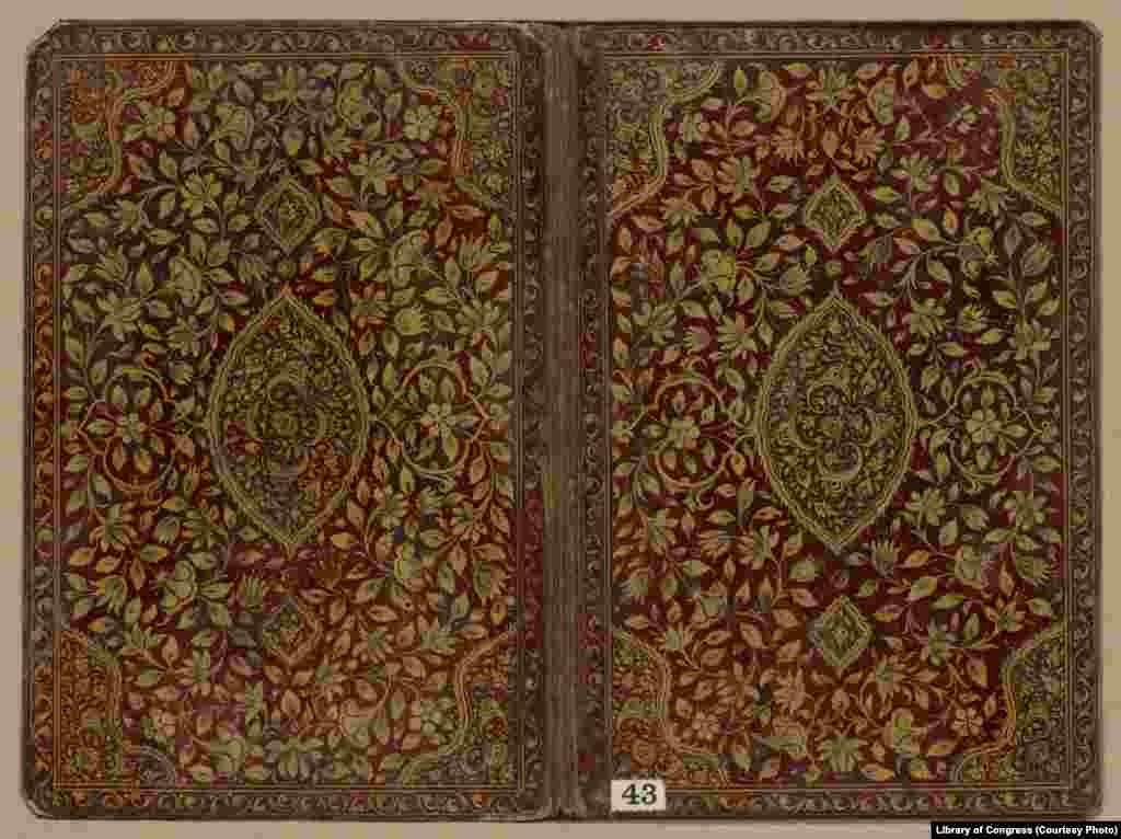 An embossed leather book cover from the 19th century