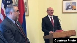 Bako Sahakian, the ethnic Armenian leader of Nagorno-Karabakh, speaks at an event in the U.S. Congress, Washington,14Mar,2018