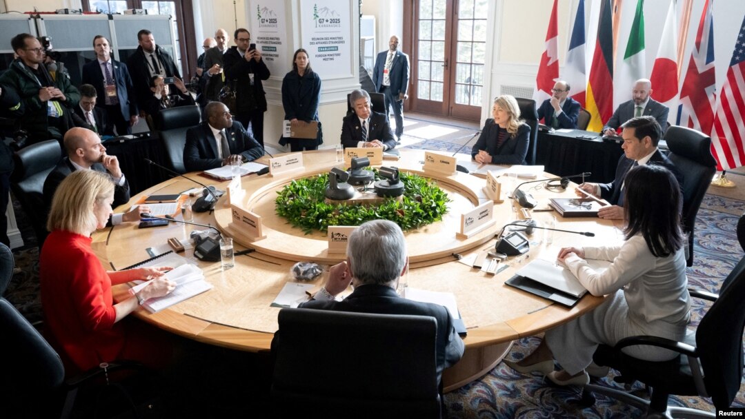 G7 foreign ministers meet in Charlevoix, Quebec, on March 13.