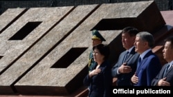 Kyrgyz officials including President Almazbek Atambaev attended the opening in Bishkek of a memorial to the 1916 Urkun uprising on September 2, 2016.