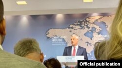 Presidenti i Kosovës, Hashim Thaçi, gjatë ligjëratës në Institutin Mbretëror për Marrëdhënie Ndërkombëtare “Chatham House”, në Londër.