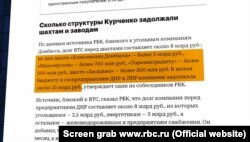 Скріншот з сайту rbc.ru