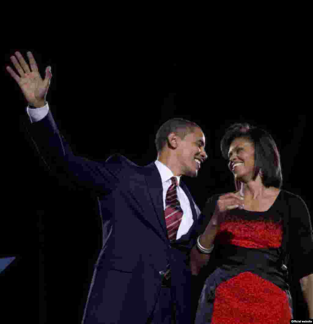 Obama's family, friends, and supporters celebrate victory at rally in Grant Park, Chicago, IL. - obama10