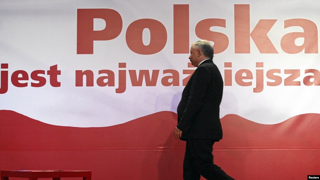 Jaroslaw Kaczynski at a party conference in Warsaw in July 2010