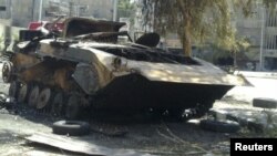 A gutted Syrian Army APC in Damascus