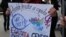 Demonstrators protest against gender discrimination in Chisinau on March 8.