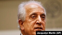 U.S. Special Representative for Afghanistan Reconciliation Zalmay Khalilzad speaks on the prospects for peace, at the U.S. Institute of Peace, in Washington on February 8.