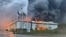 An industrial park burns in Lviv on October 5 following a Russian missile strike. 