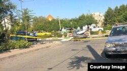 The scene of a shootout between police and criminals in Tehran, June 17, 2017