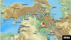 Эрондаги зилзиланинг кучи сезилган минтақалар.