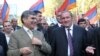 Armenia - Opposition leaders Levon Ter-Petrosian (R) and Aram Sarkisian (L) lead a demonstration in Yerevan, 28Apr2012