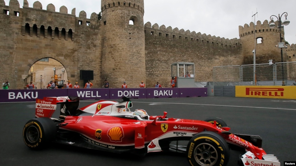 Formula One Ferrari driver Sebastian Vettel of Germany during a practice session at Baku's first Grand Prix in 2016. Vettel finished second in the race.