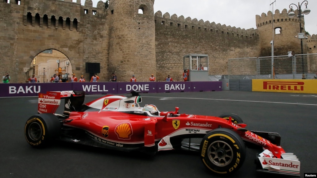 Formula One Ferrari driver Sebastian Vettel of Germany during a practice session at Baku's first Grand Prix in 2016. Vettel finished second in the race.