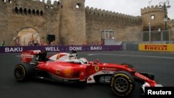 Formula One Ferrari driver Sebastian Vettel of Germany during a practice session at Baku's first Grand Prix in 2016. Vettel finished second in the race.