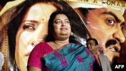 A photograph taken in December 2002 of Indian author Sushmita Banerjee at a press conference announcing the launch of the movie "Escape From Taliban" in Mumbai.