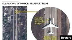 Imagine de satelit arătînd un avion rus de transport la baza militară de la Latakia