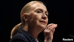 U.S. Secretary of State Hillary Clinton delivers a speech at a meeting of the Organization for Security and Cooperation in Europe in Dublin this week. She also met with rights activists while there. 